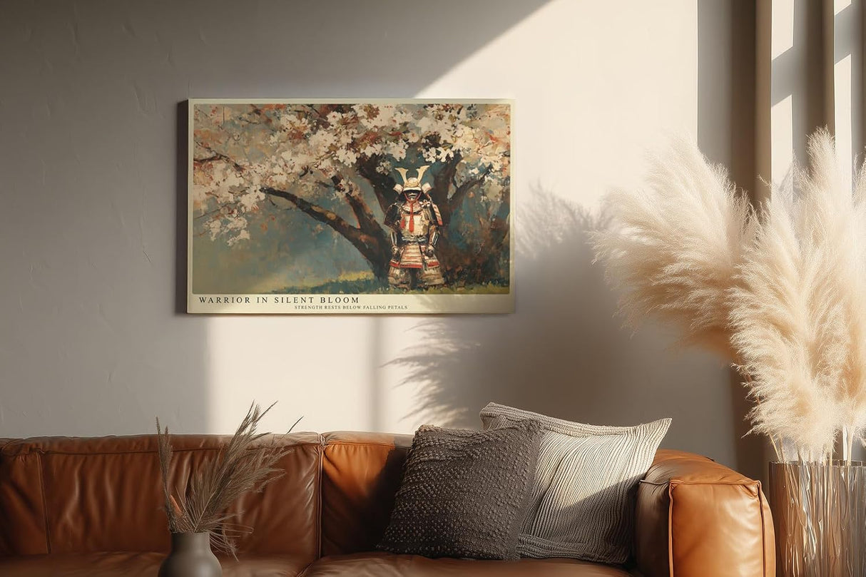 Paul Sinus Wandbild 120x80cm Samurai Unter Blühendem Baum Japanische Kunst LeinWandbild 120x80cm Asiatische Krieger Szene Wanddekoration
