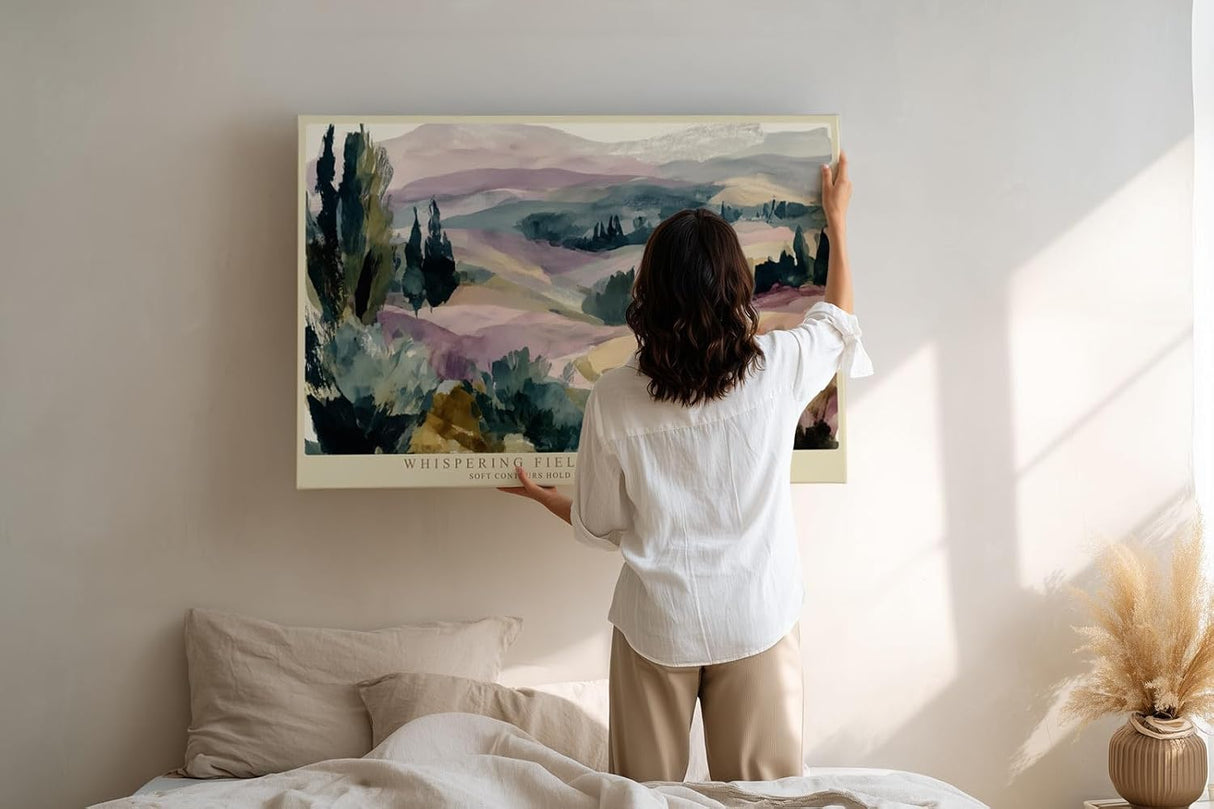 Paul Sinus Wandbild 120x80cm Sanfte Hügellandschaft mit Zypressen Pastellfarbene Naturkunst