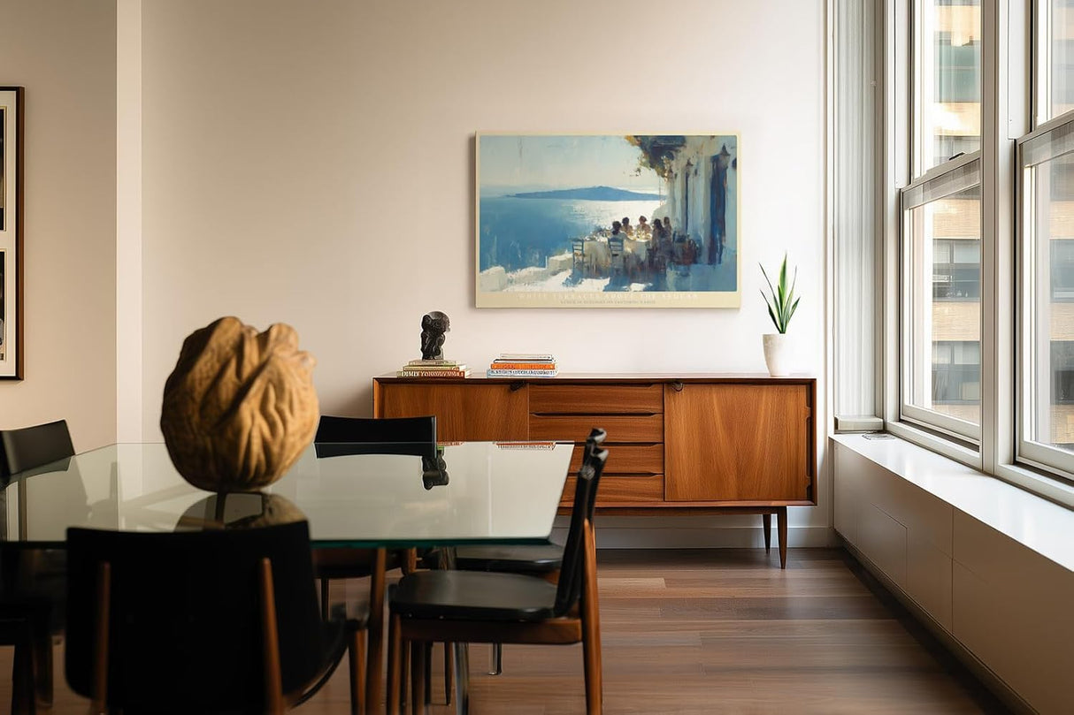 Paul Sinus Wandbild 120x80cm Santorini Terrasse Aegaeisches Meer mediterrane Landschaft Kunst Wanddekoration Wohnzimmer Esszimmer