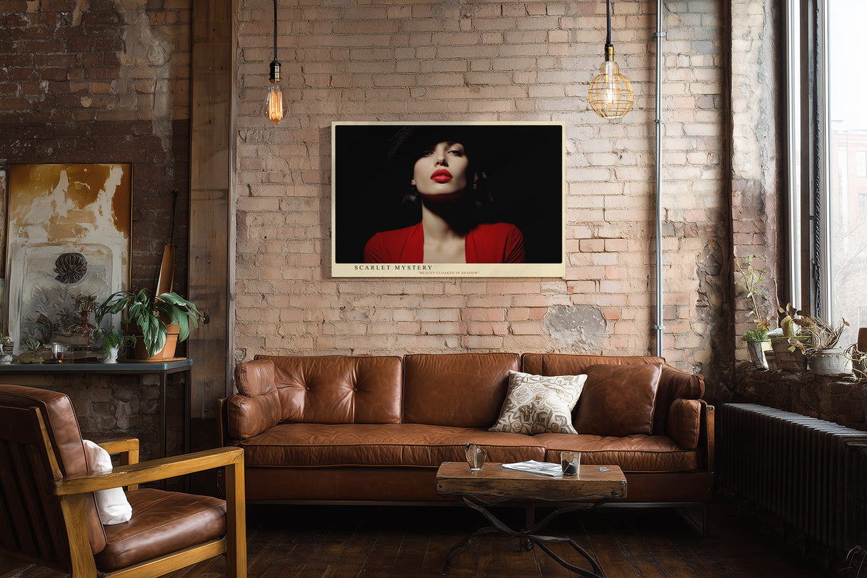 Paul Sinus Wandbild Scarlet Mystery sinnliches Porträt einer Frau in Rot mit intensivem Blick und stilvoller Lichtführung für elegante moderne Räume