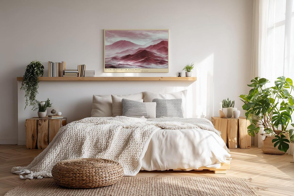 Paul Sinus Wandbild 120x80cm Scarlet Peaks in Stillness Rote Berglandschaft Abstrakte Natur Kunst fuer Wohnzimmer Schlafzimmer und Büro