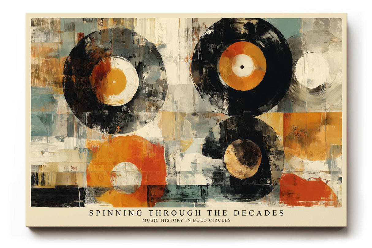 Paul Sinus Wandbild 120x80cm Schallplatten abstrakte Musik Kunst modern orange schwarz Kunstdruck grosses Kunstbild kreative Wanddekoration fuer Wohnzimmer Musikzimmer Büro