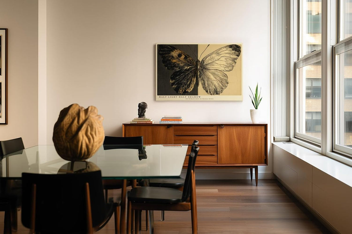 Paul Sinus Wandbild 120x80cm Schmetterling Kontrast modern schwarz weiss Natur Kunst Kunstdruck grosses Kunstbild stilvolle Wanddekoration fuer Wohnzimmer Büro