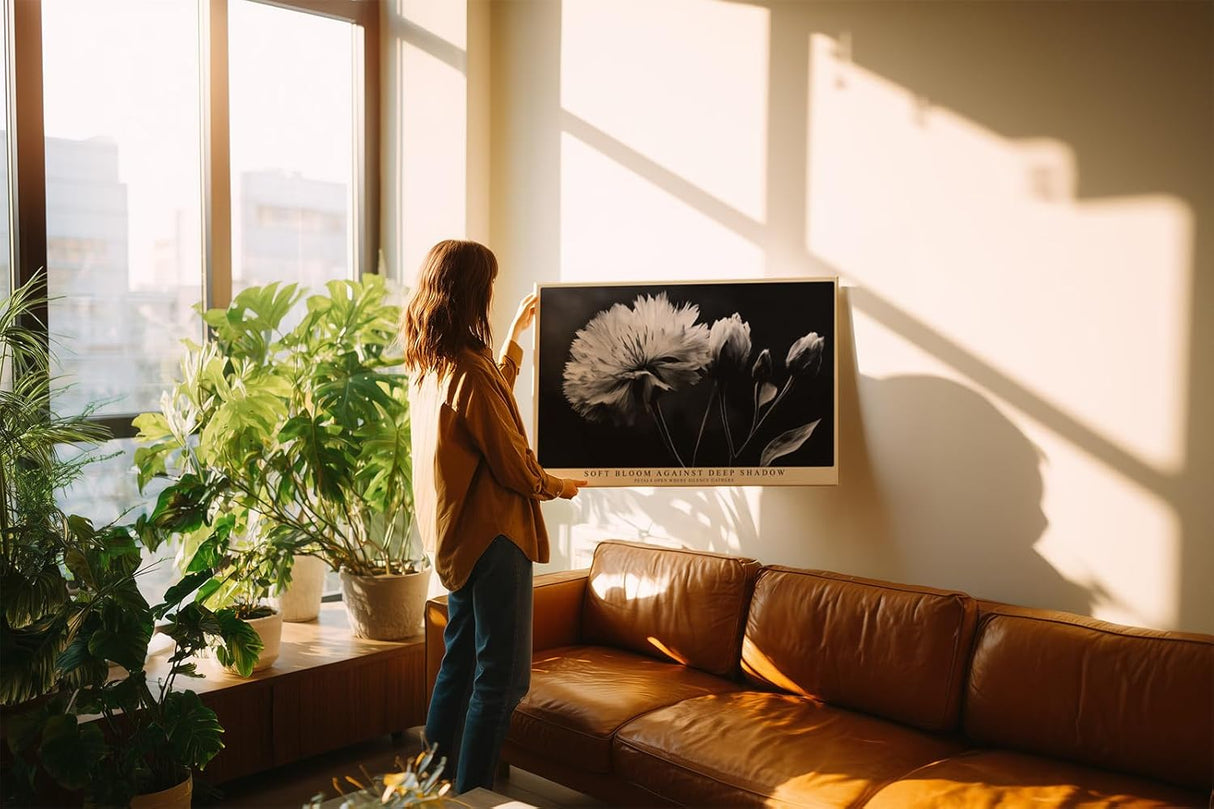 Paul Sinus Wandbild 120x80cm Schwarz Weiss Blume elegante Makro Blumenfotografie moderne Natur Wanddekoration