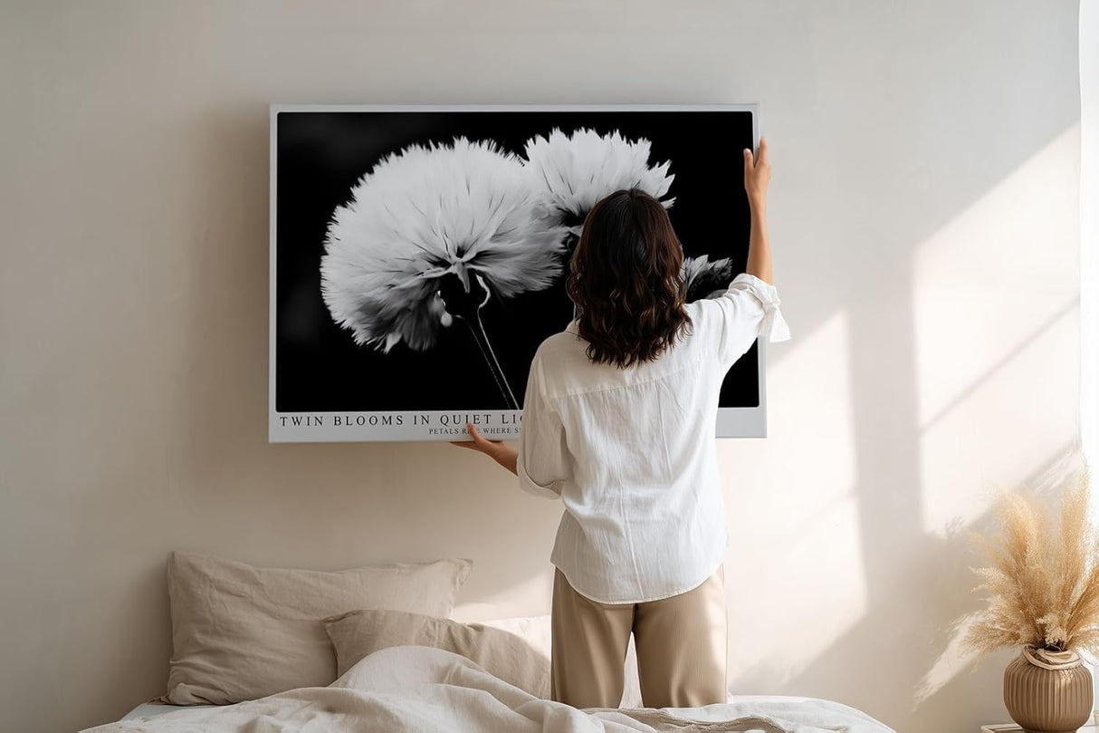 Paul Sinus Wandbild 120x80cm Schwarz Weiss Blumen Duo elegante Makro Naturfotografie moderne Wanddekoration
