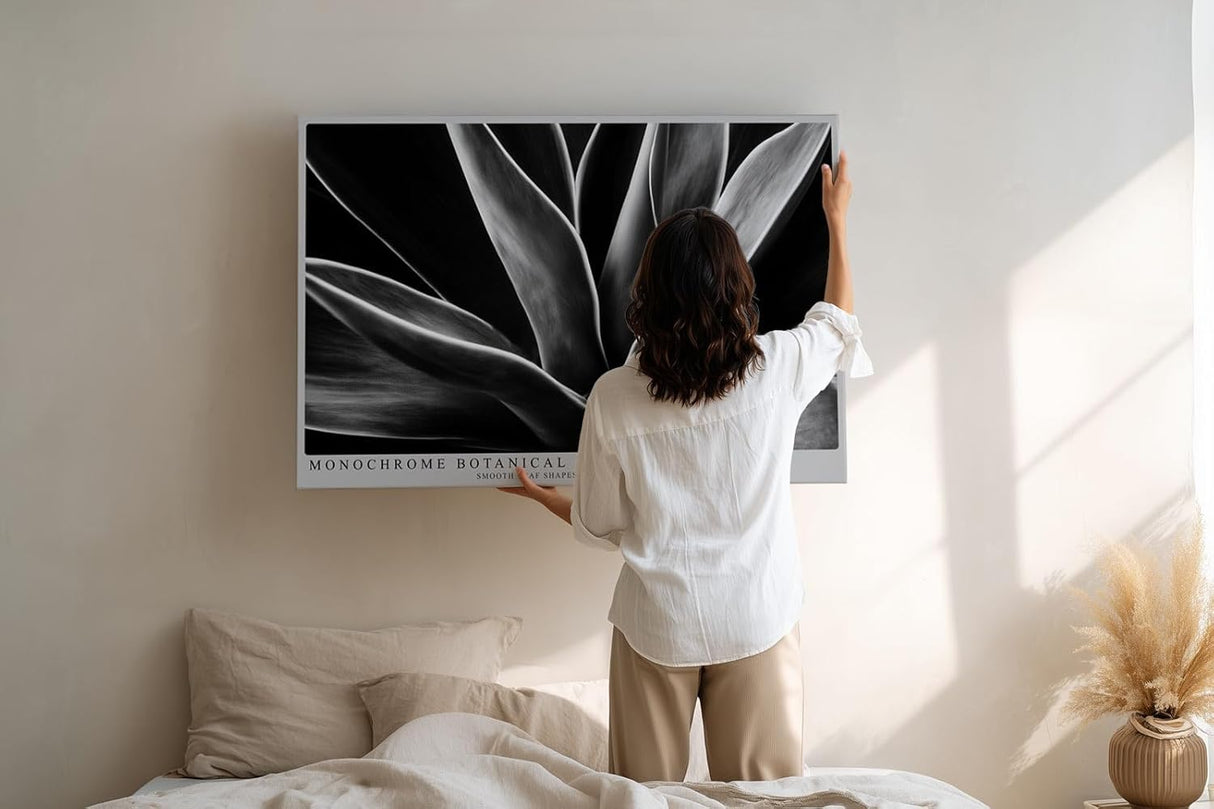 Paul Sinus Wandbild 120x80cm Schwarz Weiss Pflanzen Makrofotografie elegante botanische Blattstruktur modernes Natur Kunstbild für Wohnzimmer Büro Flur