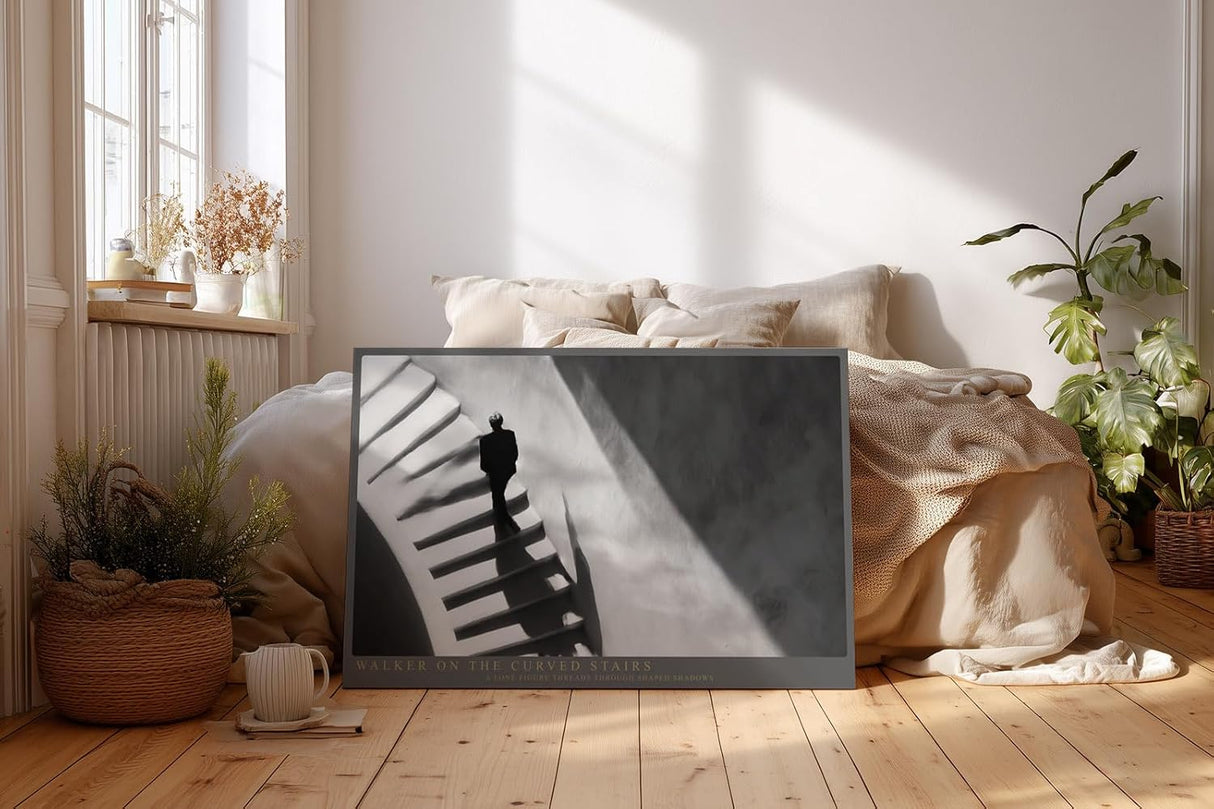 Paul Sinus Wandbild 120x80cm Schwarz Weiss Treppe mit Figur moderne Architektur Fotografie Wanddekoration