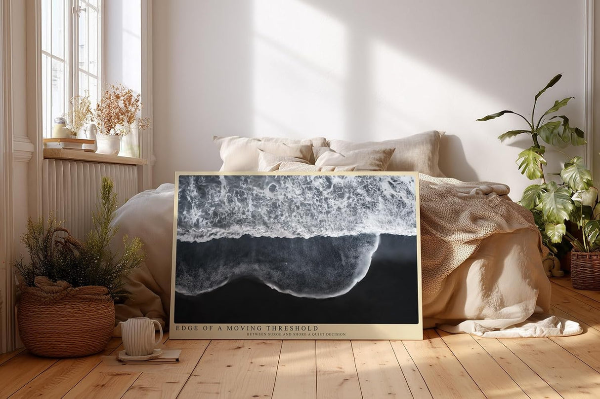 Paul Sinus Wandbild 120x80cm Schwarz Weiss Wellen Luftaufnahme Strand Minimalistische Meereskunst