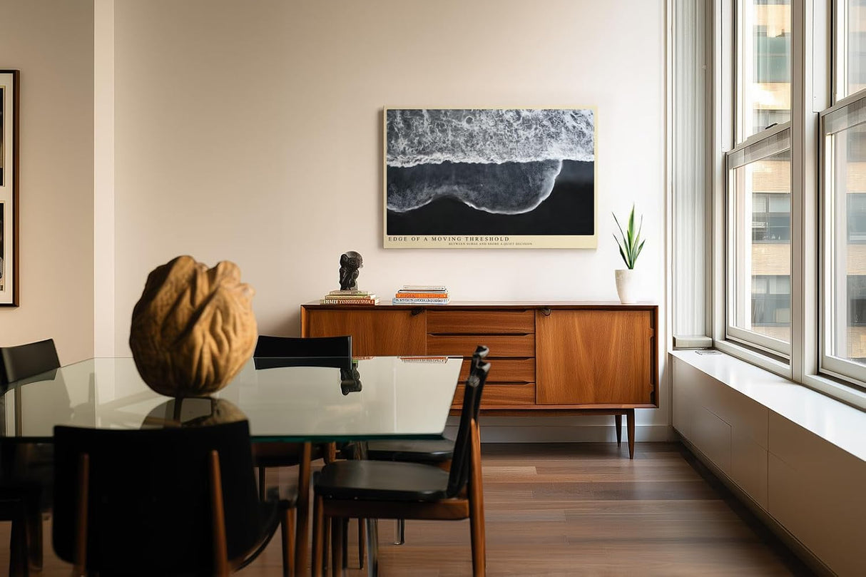 Paul Sinus Wandbild 120x80cm Schwarz Weiss Wellen Luftaufnahme Strand Minimalistische Meereskunst