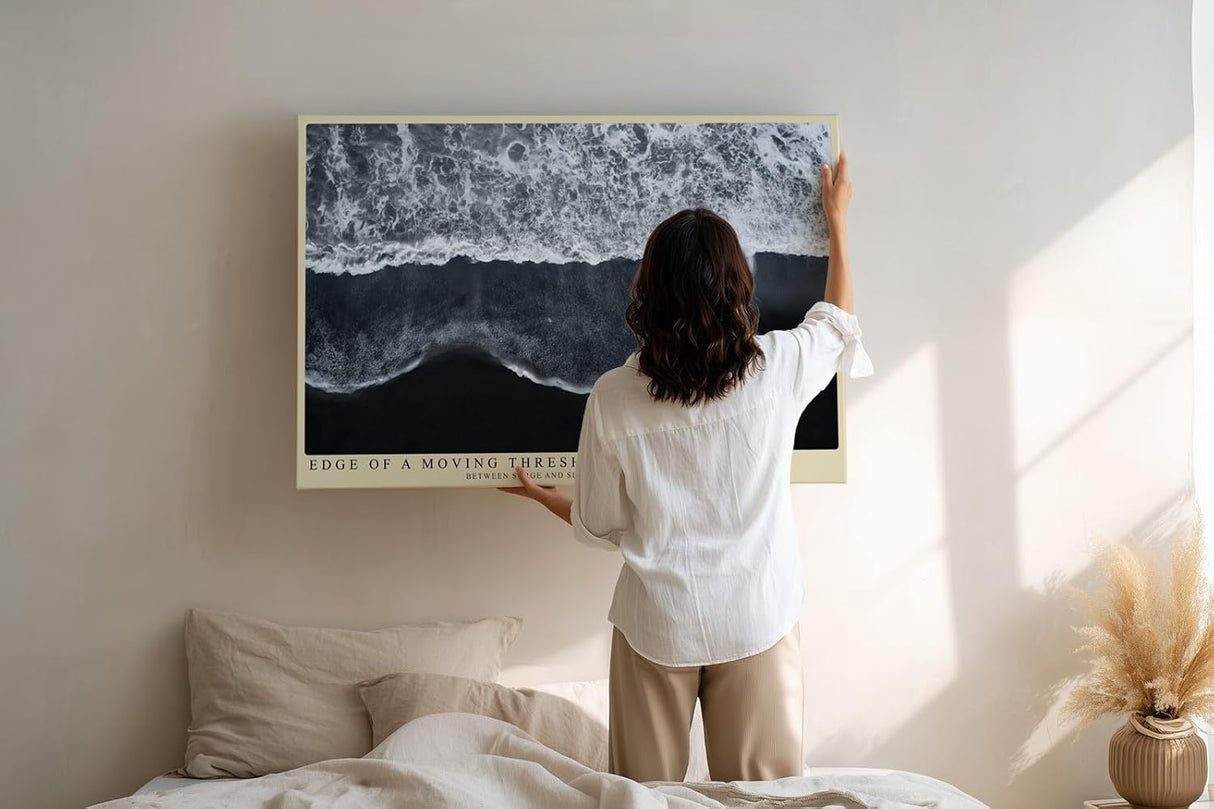 Paul Sinus Wandbild 120x80cm Schwarz Weiss Wellen Luftaufnahme Strand Minimalistische Meereskunst