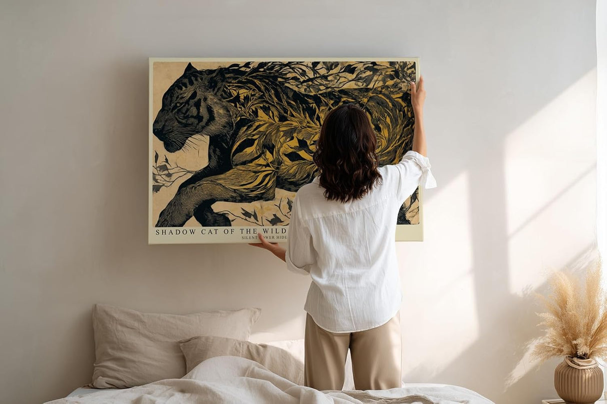Paul Sinus Wandbild 120x80cm Schwarzer Panther im Blätterwald – Ausdrucksstarke Tierkunst mit natürlicher Dynamik