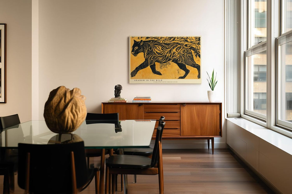 Paul Sinus Wandbild 120x80cm Schwarzer Panther in Goldener Natur Moderne Tierkunst Wanddekoration