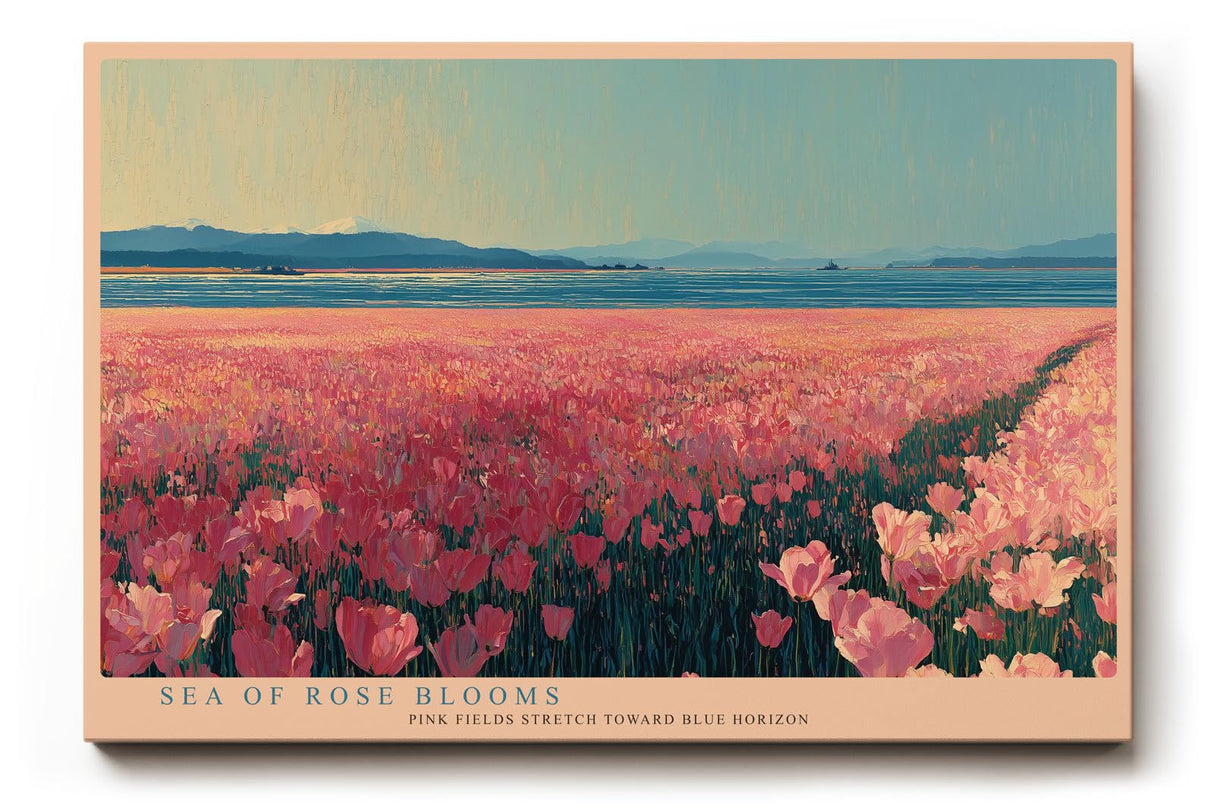 Paul Sinus Wandbild 120x80cm Sea of Rose Blooms rosa Blumenfeld Landschaft moderne Natur Kunst Poster für Wohnzimmer Schlafzimmer Büro