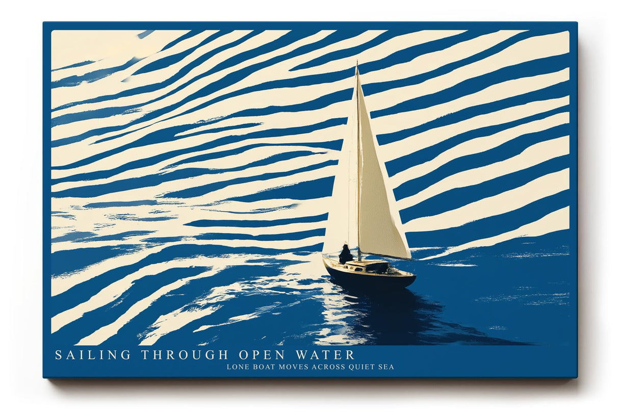 Paul Sinus Wandbild 120x80cm Segelboot Illustration modernes Meer Motiv blau beige minimalistische Ozean Kunst Segelyacht Bild stilvolle