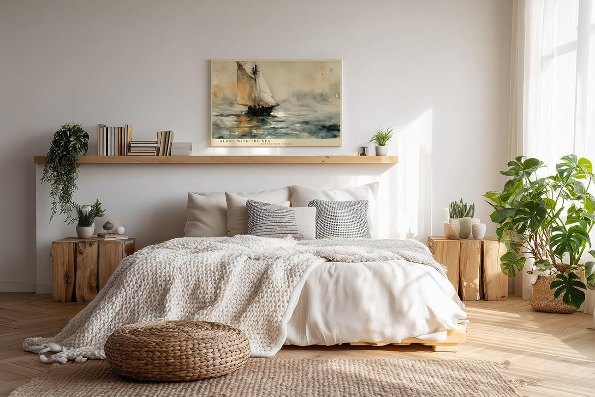 Paul Sinus Wandbild 120x80cm Segelboot Meer Aquarell Stil Maritime Kunst Ruhige Ozean Landschaft Kunstdruck Poster Grosse Wanddekoration fuer Wohnzimmer Büro Schlafzimmer