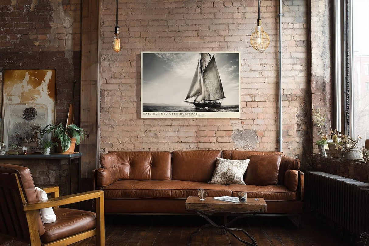 Paul Sinus Wandbild 120x80cm Segelboot Meer Fotokunst schwarz weiss maritime Kunst Kunstdruck grosses Kunstbild elegante Wanddekoration fuer Wohnzimmer Büro