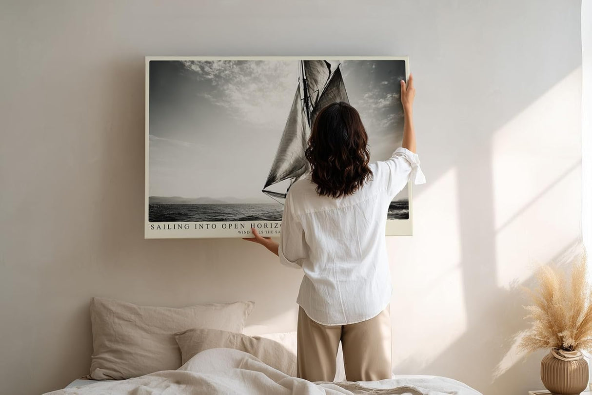 Paul Sinus Wandbild 120x80cm Segelboot Meer Fotokunst schwarz weiss maritime Kunst Kunstdruck grosses Kunstbild elegante Wanddekoration fuer Wohnzimmer Büro