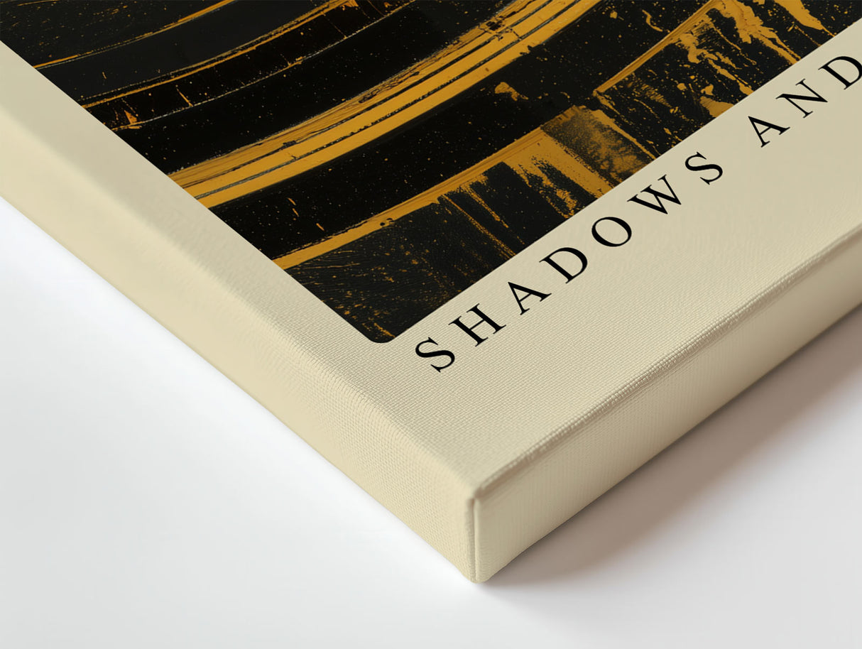 Paul Sinus Wandbild Shadows and Golden Paths – Abstrakte Goldkreise auf dunklem Grund