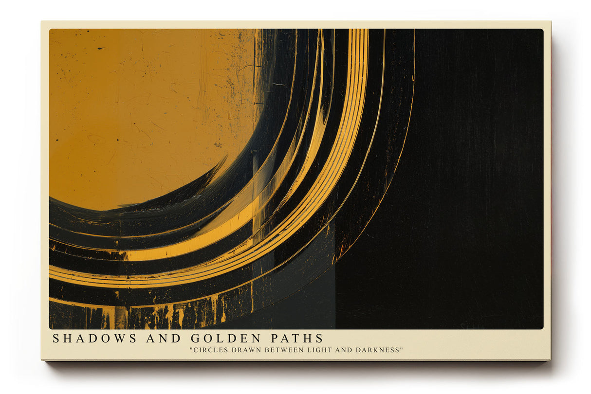 Paul Sinus Wandbild Shadows and Golden Paths – Abstrakte Goldkreise auf dunklem Grund
