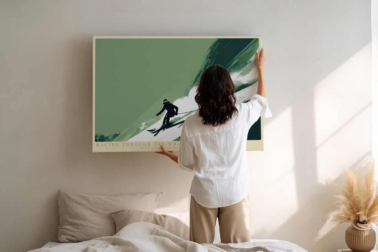 Paul Sinus Wandbild 120x80cm Skifahrer im Abfahrtsmoment moderne Wintersport Kunst mit dynamischer Bewegung