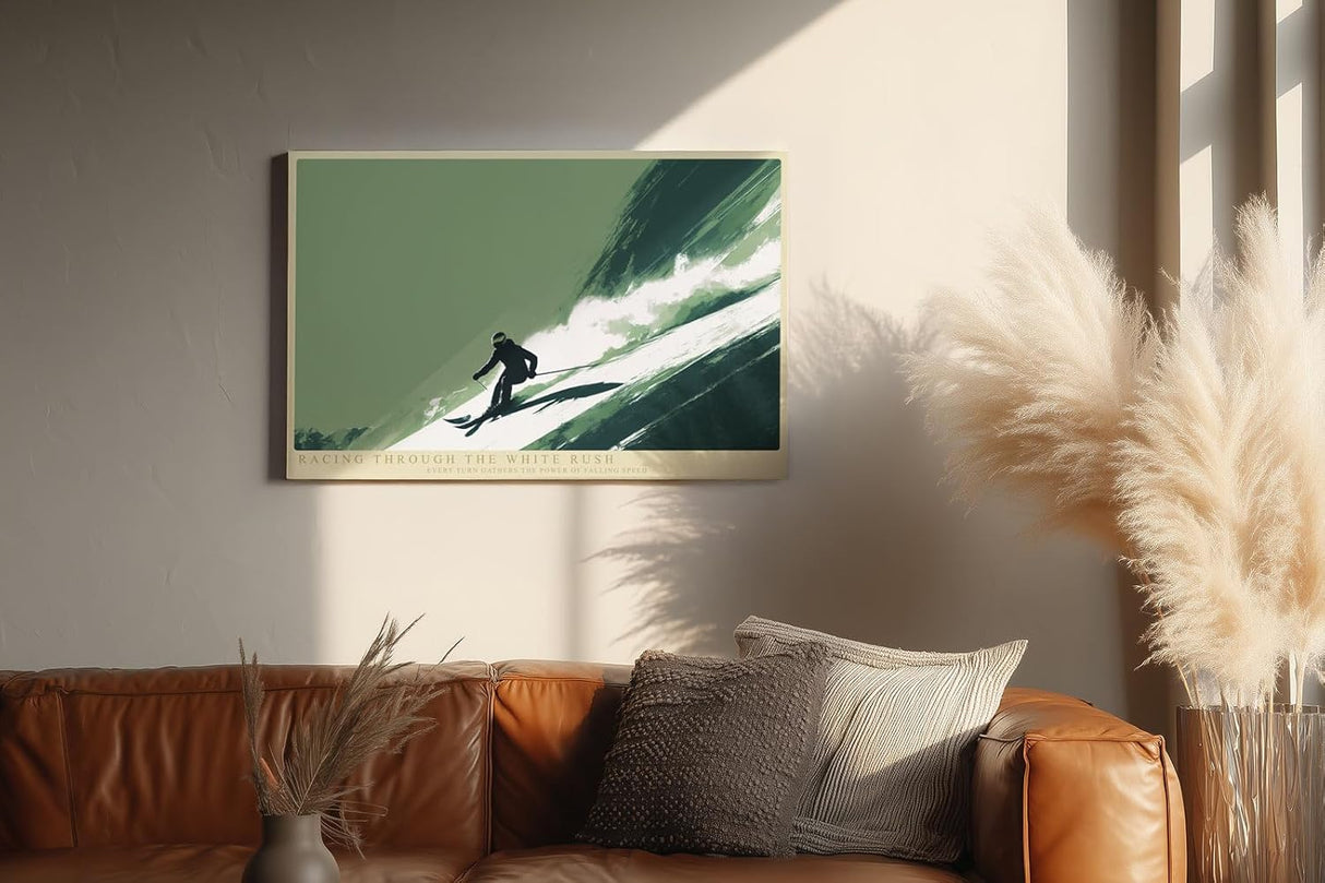 Paul Sinus Wandbild 120x80cm Skifahrer im Abfahrtsmoment moderne Wintersport Kunst mit dynamischer Bewegung