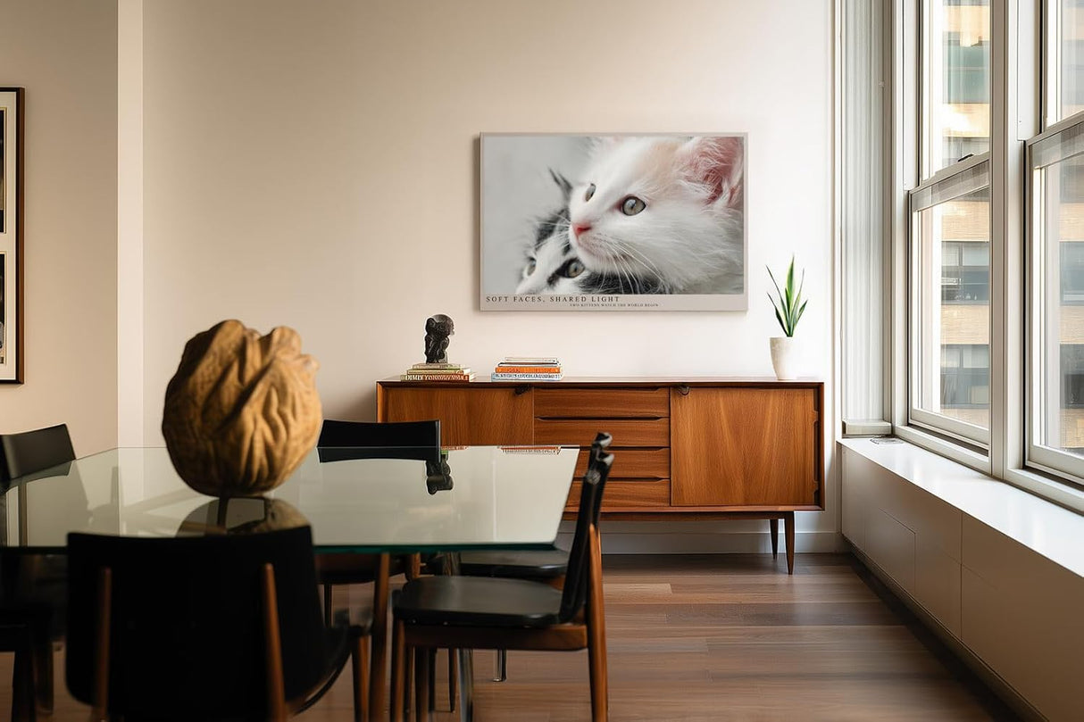Paul Sinus Wandbild 120x80cm Soft Faces Shared Light zwei süße Kätzchen Tier Fotokunst Katzen Poster für Wohnzimmer Schlafzimmer Kinderzimmer
