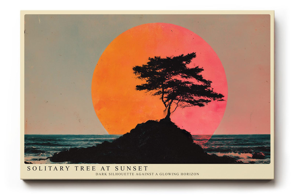 Paul Sinus Wandbild 120x80cm Solitary Tree at Sunset dramatische Landschaft mit Baum Silhouette vor roter Sonne Kunst Poster für Wohnzimmer Büro