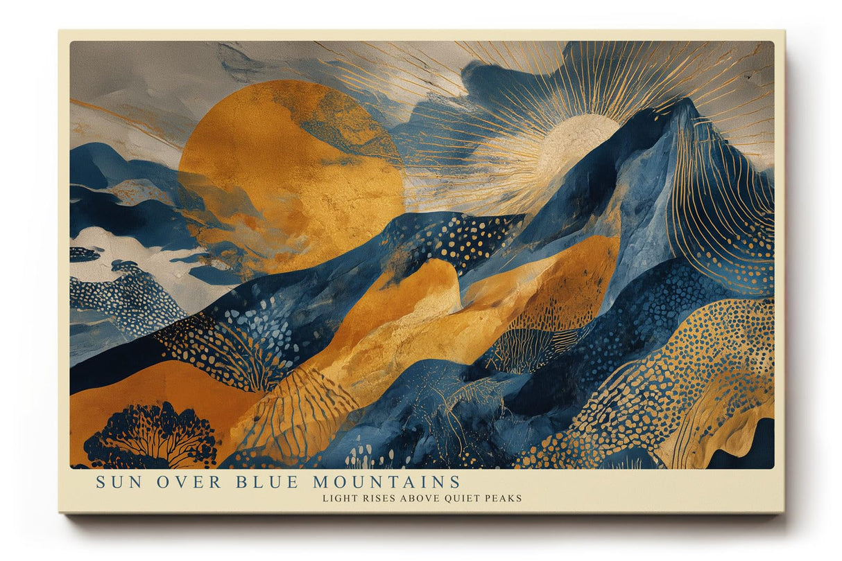 Paul Sinus Wandbild 120x80cm Sonne Über Blauen Bergen Moderne Landschaft Kunst LeinWandbild 120x80cm Abstrakte Natur Wanddekoration
