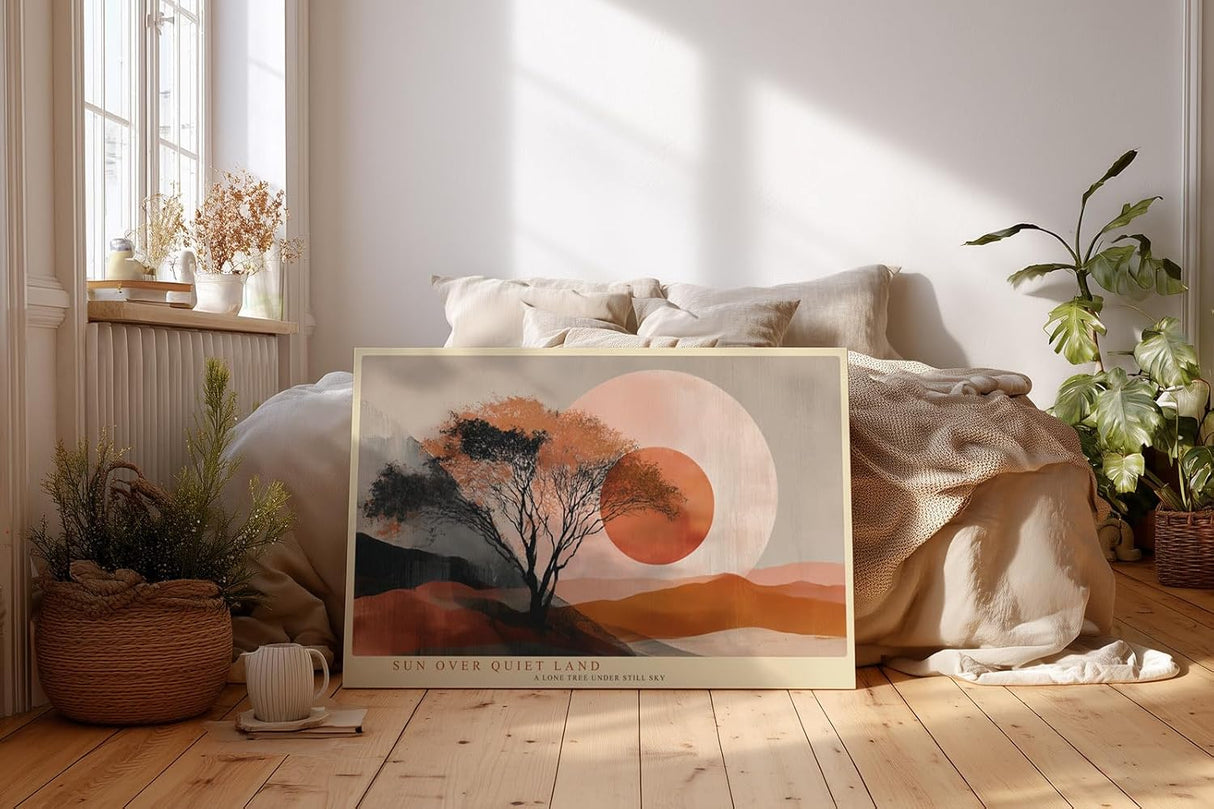 Paul Sinus Wandbild 120x80cm Sonne Über Ruhiger Landschaft Moderne Naturkunst LeinWandbild 120x80cm Minimalistische Wanddekoration