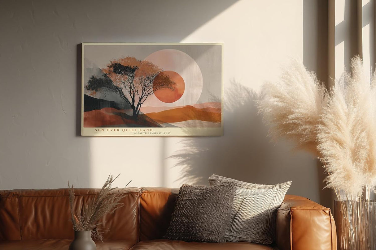 Paul Sinus Wandbild 120x80cm Sonne Über Ruhiger Landschaft Moderne Naturkunst LeinWandbild 120x80cm Minimalistische Wanddekoration