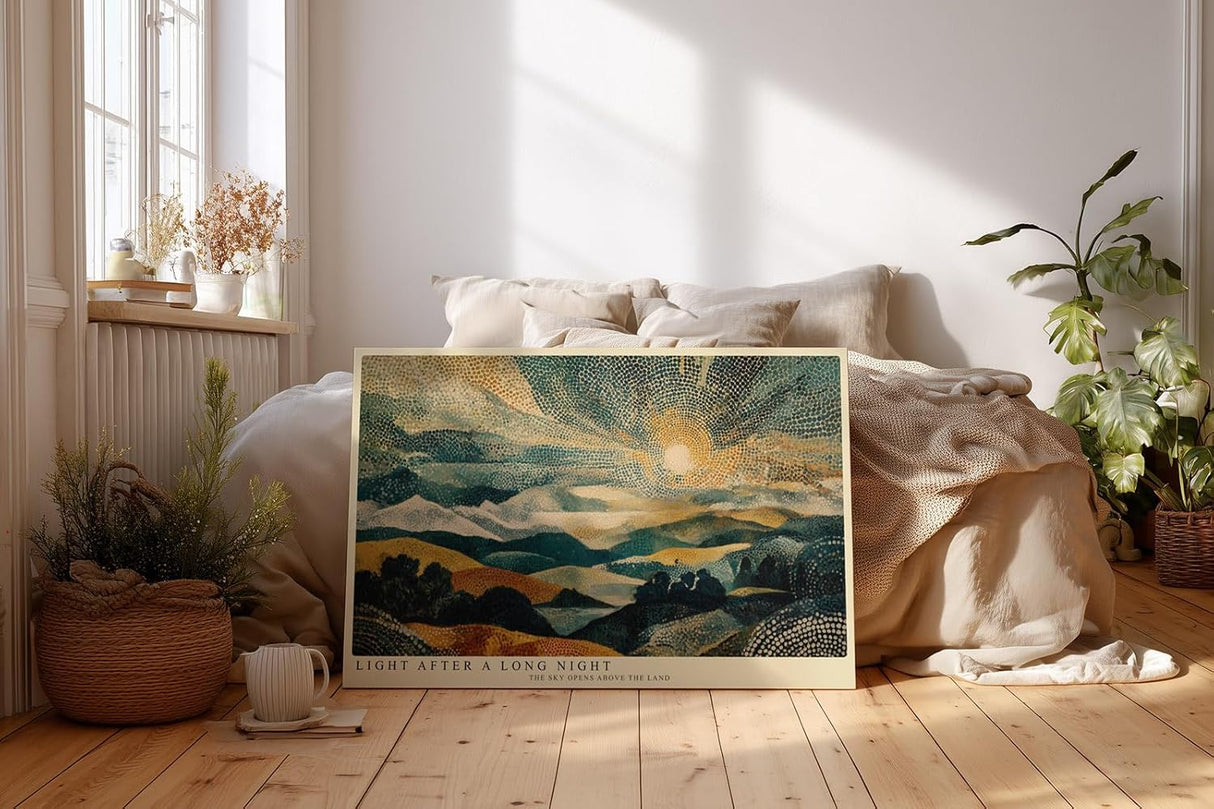 Paul Sinus Wandbild 120x80cm Sonnenaufgang Über Landschaft Moderne Naturkunst LeinWandbild 120x80cm Abstrakte Landschaft Wanddekoration