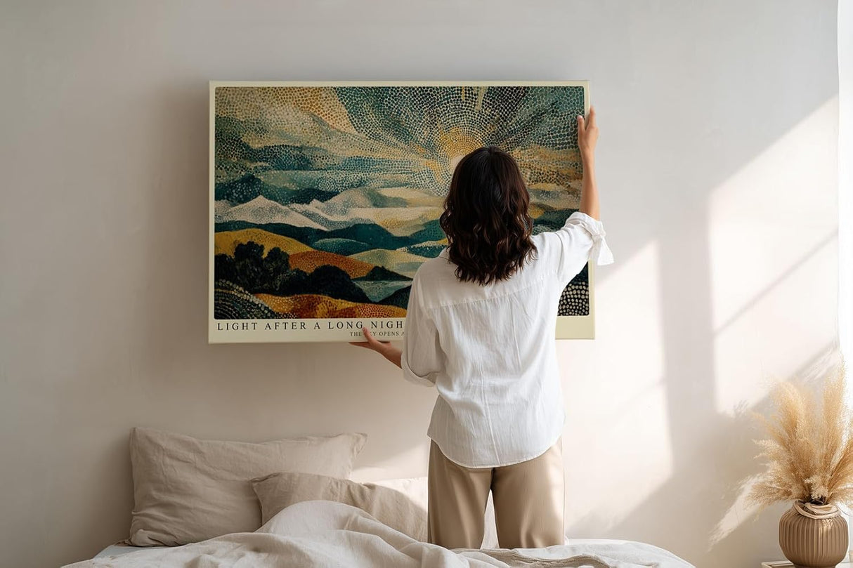 Paul Sinus Wandbild 120x80cm Sonnenaufgang Über Landschaft Moderne Naturkunst LeinWandbild 120x80cm Abstrakte Landschaft Wanddekoration