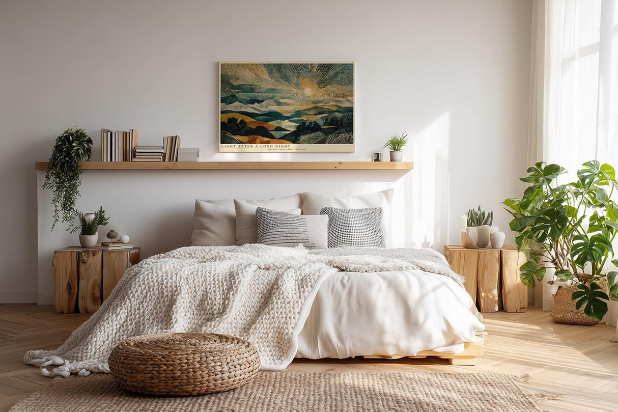 Paul Sinus Wandbild 120x80cm Sonnenaufgang Über Landschaft Moderne Naturkunst LeinWandbild 120x80cm Abstrakte Landschaft Wanddekoration