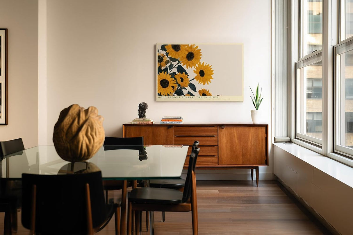 Paul Sinus Wandbild 120x80cm Sonnenblumen Illustration mit goldenen Blueten moderne florale Naturkunst