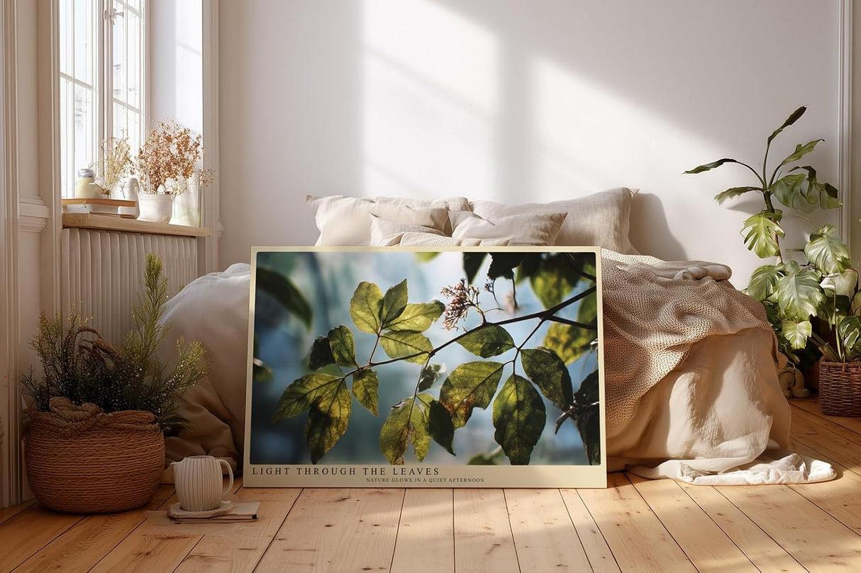Paul Sinus Wandbild 120x80cm Sonnenlicht durch Blaetter Naturfotografie gruene Pflanzen moderne Naturkunst stilvolle Wanddekoration fuer Wohnzimmer Büro