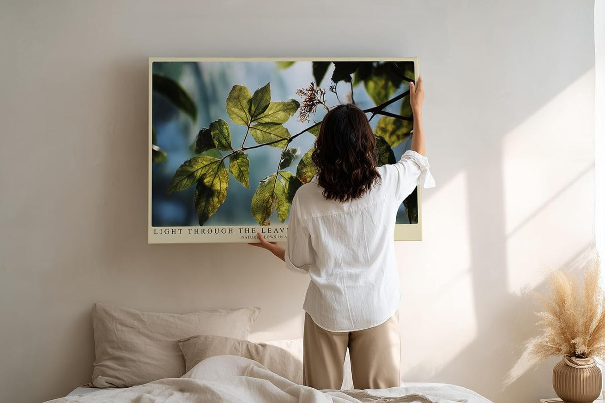 Paul Sinus Wandbild 120x80cm Sonnenlicht durch Blaetter Naturfotografie gruene Pflanzen moderne Naturkunst stilvolle Wanddekoration fuer Wohnzimmer Büro