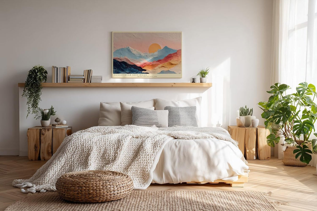 Paul Sinus Wandbild 120x80cm Sonnenuntergang über sanften Bergen – Moderne Landschaftskunst mit warmen Farben für stilvolle Wohnräume