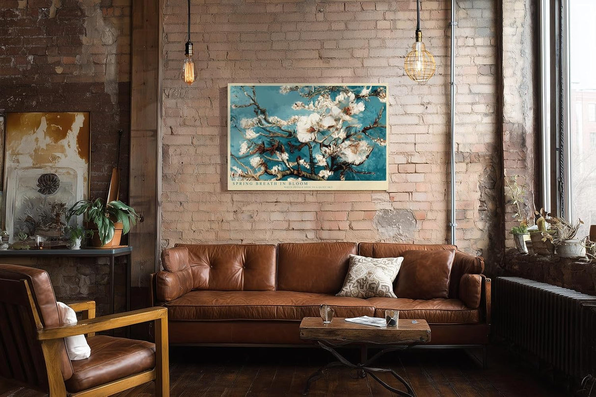 Paul Sinus Wandbild 120x80cm Spring Breath in Bloom Kirschblüten Zweige vor blauem Himmel florale Kunst Poster für Wohnzimmer Schlafzimmer