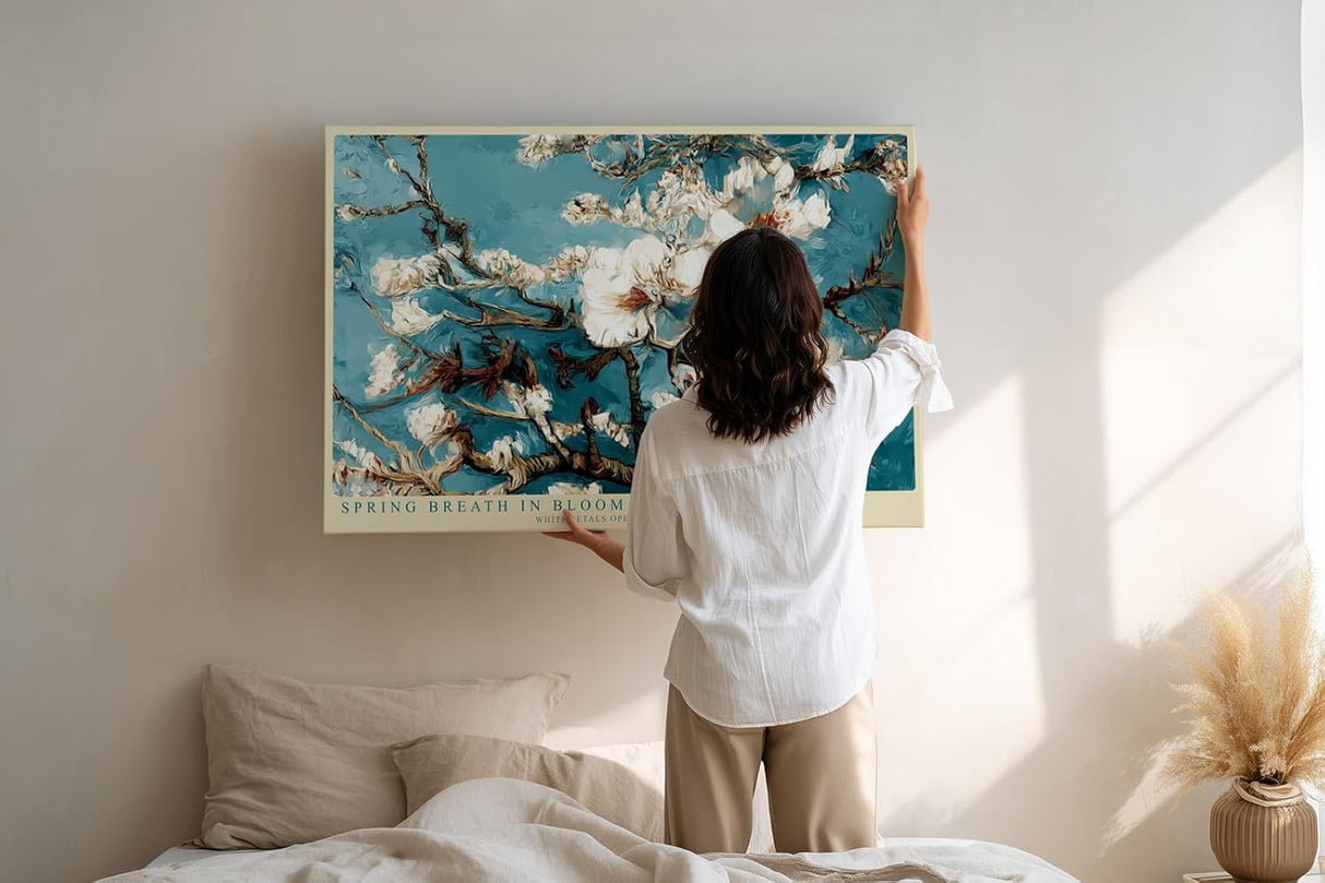 Paul Sinus Wandbild 120x80cm Spring Breath in Bloom Kirschblüten Zweige vor blauem Himmel florale Kunst Poster für Wohnzimmer Schlafzimmer