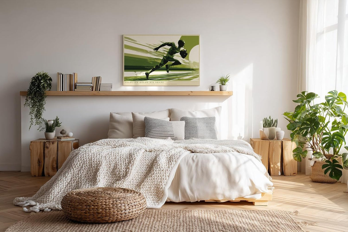 Paul Sinus Wandbild 120x80cm Sprinter mit Football dynamische Sportkunst mit kraftvoller Bewegung