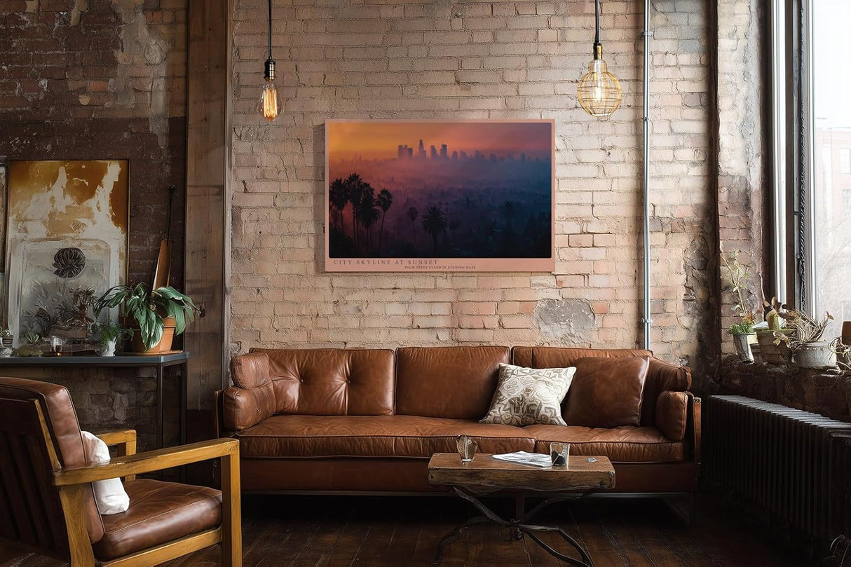 Paul Sinus Wandbild 120x80cm Stadt Skyline Sonnenuntergang moderne Landschaftsfotografie warme Abendfarben Kunstdruck stilvolle Wanddekoration fuer Wohnzimmer Büro