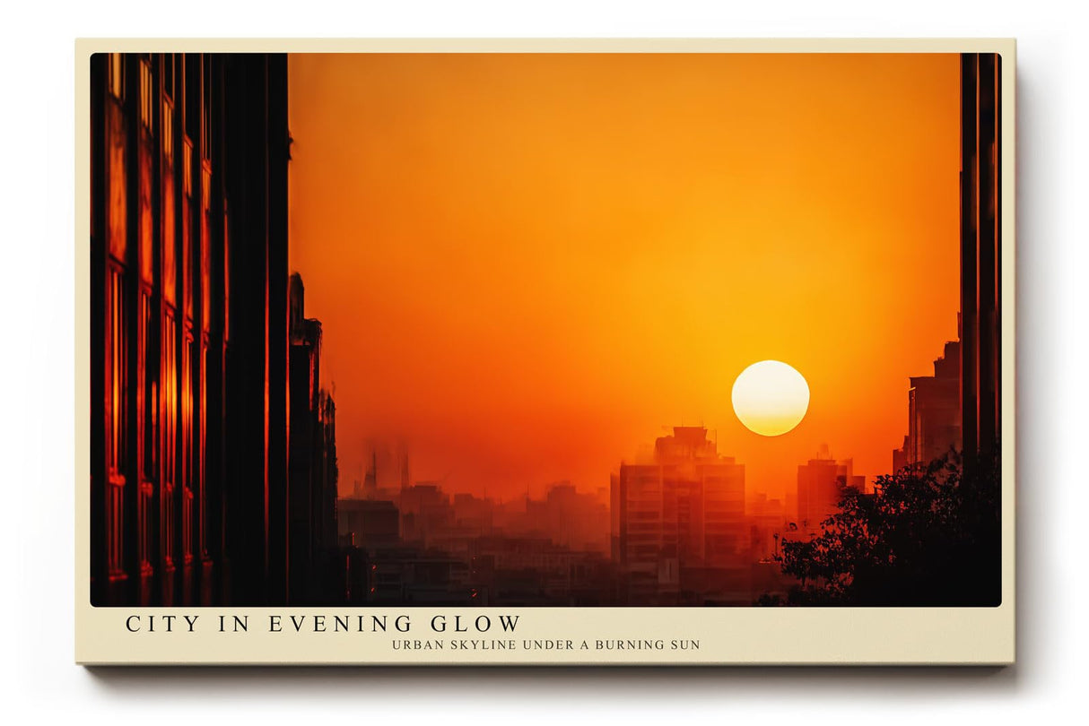 Paul Sinus Wandbild 120x80cm Stadt Sonnenuntergang Skyline Fotokunst orange Abendhimmel modernes City Poster stilvolle Wanddekoration für Wohnzimmer Büro Loft