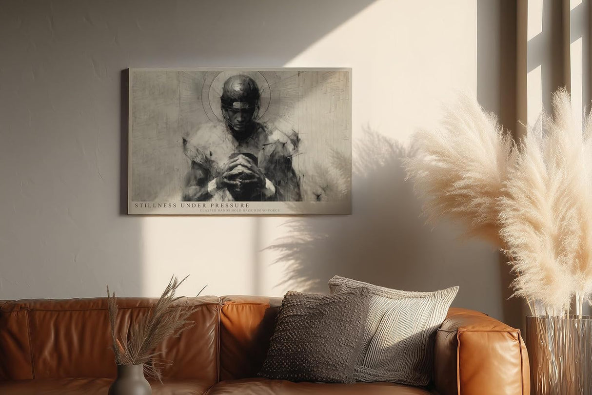 Paul Sinus Wandbild 120x80cm Stillness under Pressure Monochrome Figur Kunst mit gefalteten Haenden Moderne Ausdrucks Kunst fuer Wohnzimmer und Büro
