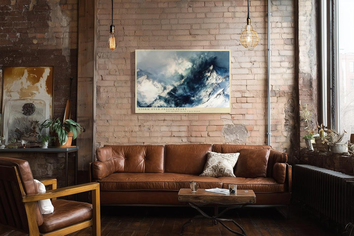 Paul Sinus Wandbild 120x80cm Storm Over Frozen Peaks dramatische Schneebirge Landschaft moderne Natur Kunst Poster für Wohnzimmer Büro