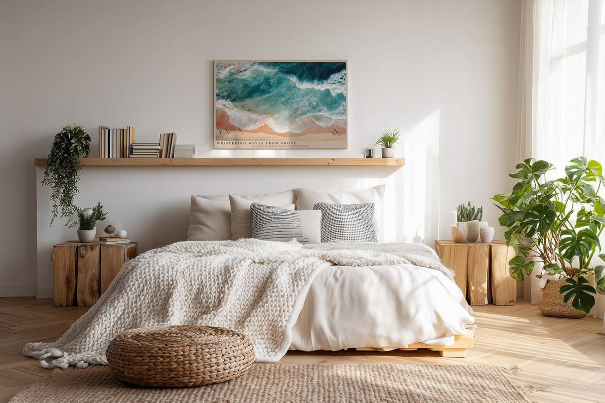 Paul Sinus Wandbild 120x80cm Strand und Wellen Luftaufnahme Ozean Natur Fotokunst mit Tuerkisem Wasser