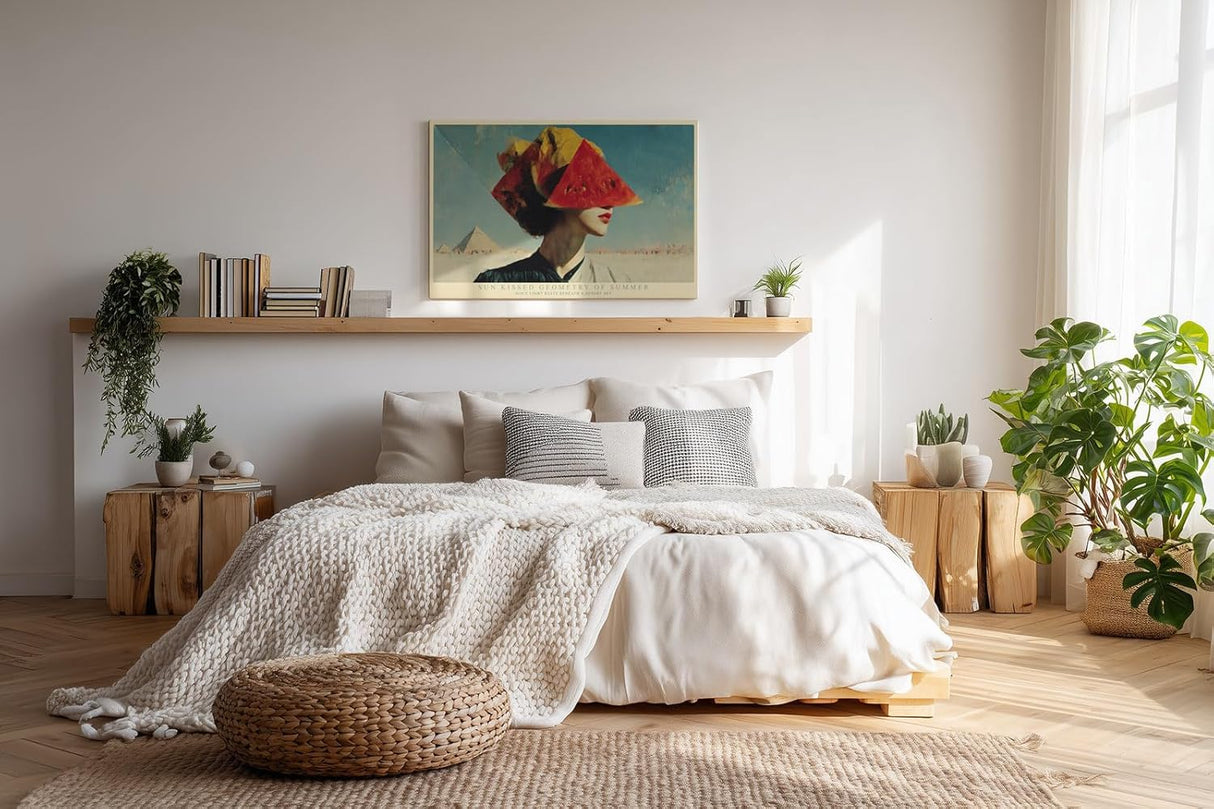 Paul Sinus Wandbild 120x80cm Sun Kissed Geometry of Summer surrealistisches Frauenportrait mit Wassermelone modernes Poster für Wohnzimmer Büro