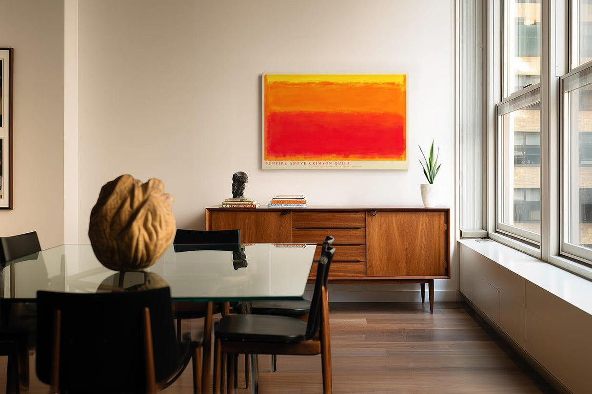 Paul Sinus Wandbild 120x80cm Sunfire Above Crimson Quiet Abstrakte Farbkunst in Orange und Rot Modernes Kunstbild fuer Wohnzimmer Schlafzimmer und Büro