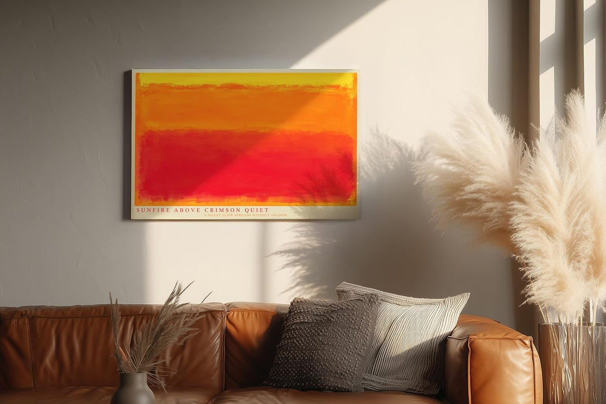 Paul Sinus Wandbild 120x80cm Sunfire Above Crimson Quiet Abstrakte Farbkunst in Orange und Rot Modernes Kunstbild fuer Wohnzimmer Schlafzimmer und Büro