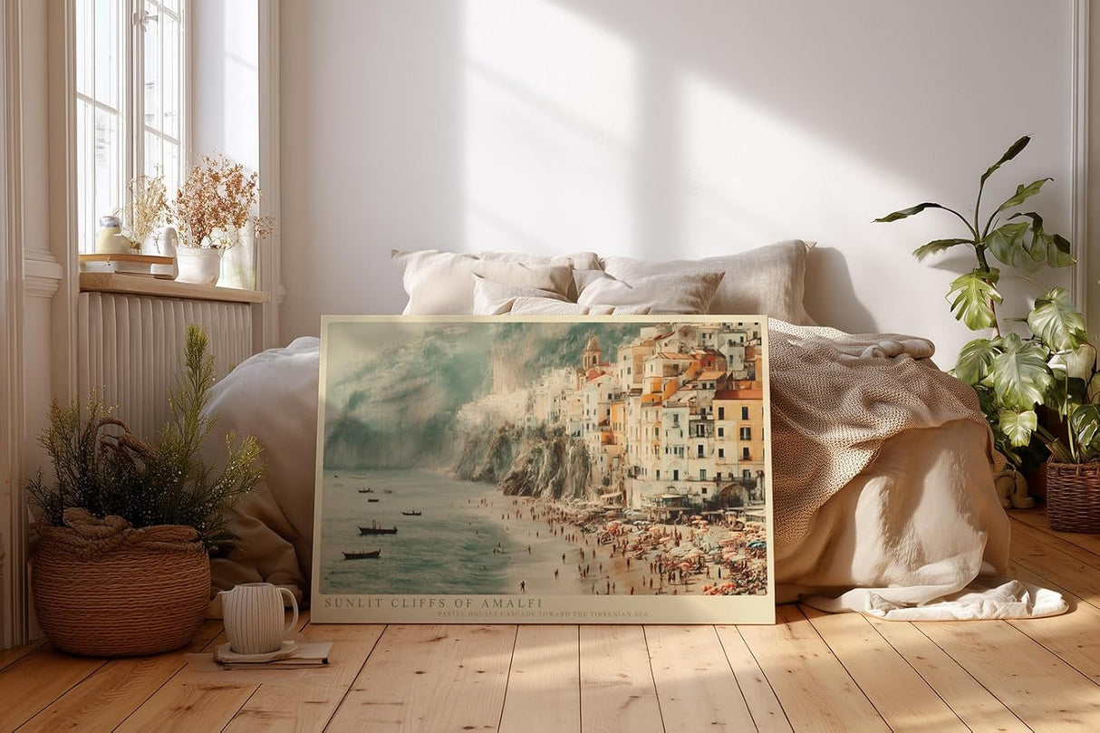 Paul Sinus Wandbild 120x80cm Sunlit Cliffs of Amalfi mediterrane Küstenstadt Landschaft Amalfi Küste Poster für Wohnzimmer Schlafzimmer Büro