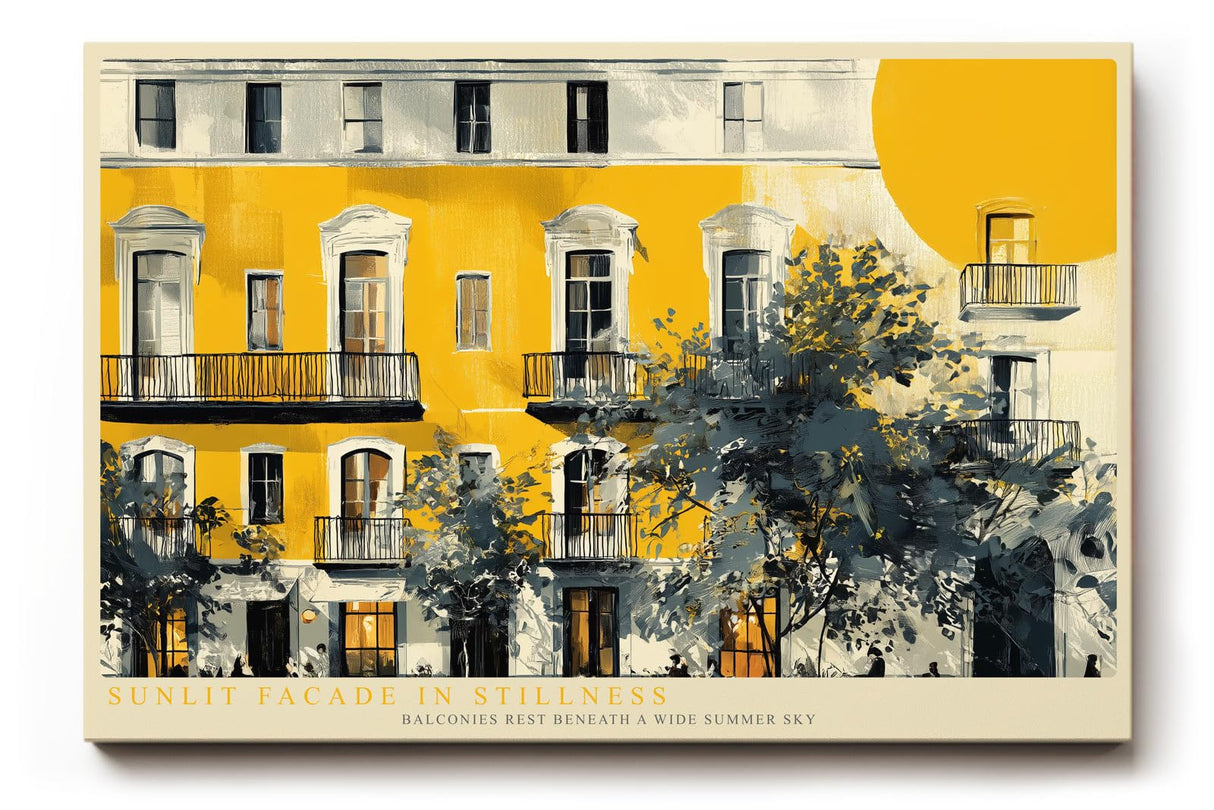Paul Sinus Wandbild 120x80cm Sunlit Facade in Stillness mediterrane Architektur mit gelber Hausfassade Kunst Poster für Wohnzimmer Büro